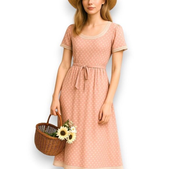 Vintage 1980s Jamie Brooke Pink Polka Dot Rayon Maxi Dress - Picture 13 of 13